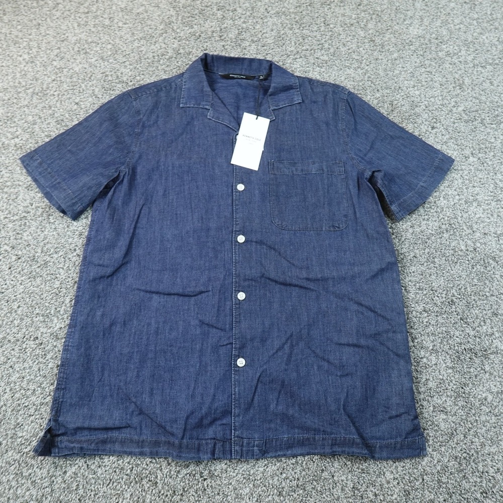 NEW Kenneth Cole Shirt Mens S Blue Denim Chambray Short Sleeve Button Up Casual